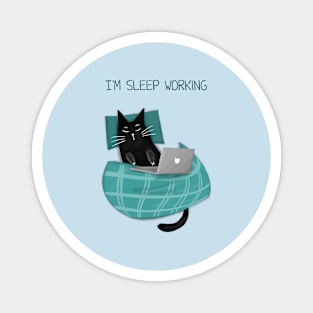 Cartoon funny black cat and the inscription "I'm sleep working". Magnet